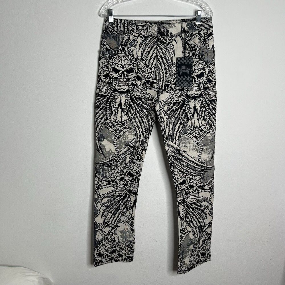 REBEL VENGEANCE Cargo Cargo Mens Pants Skull Tapestry Fringe Size 30